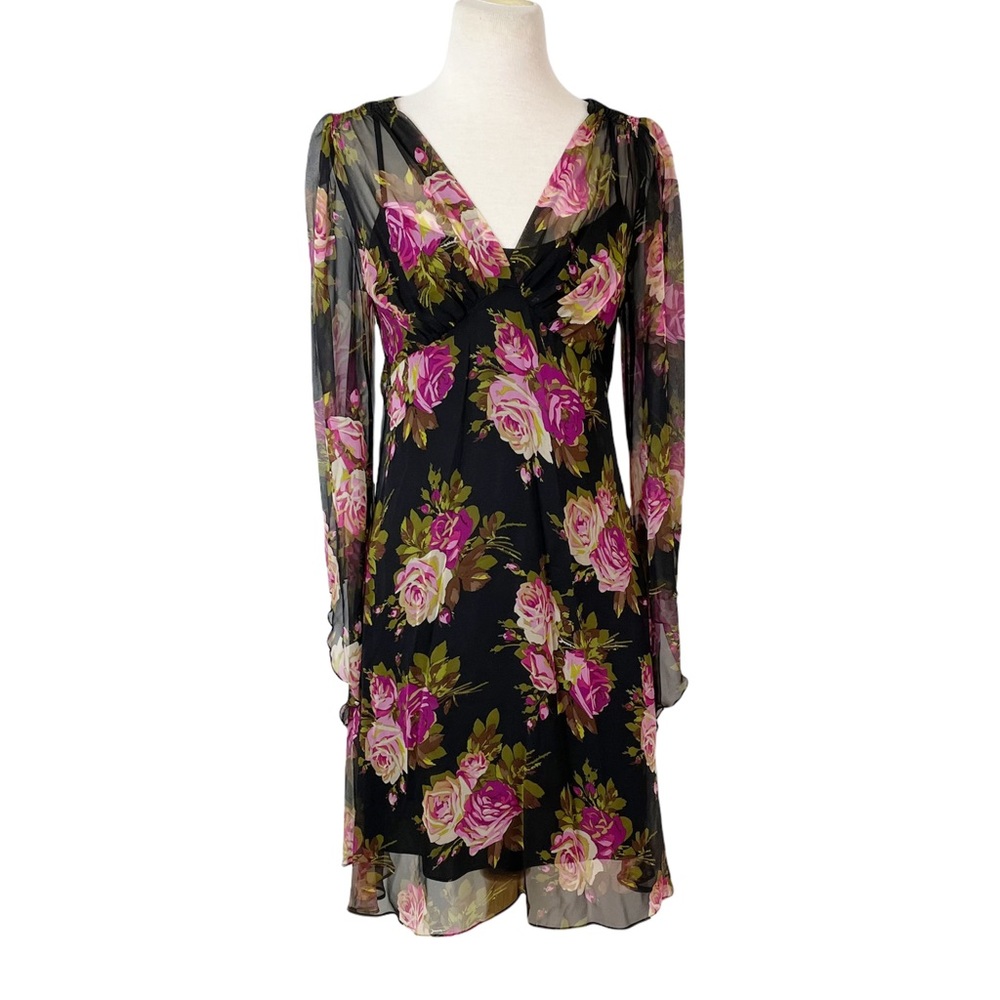 Vintage Y2K Betsey Johnson Floral chiffon Silk dress size 2 with tags!